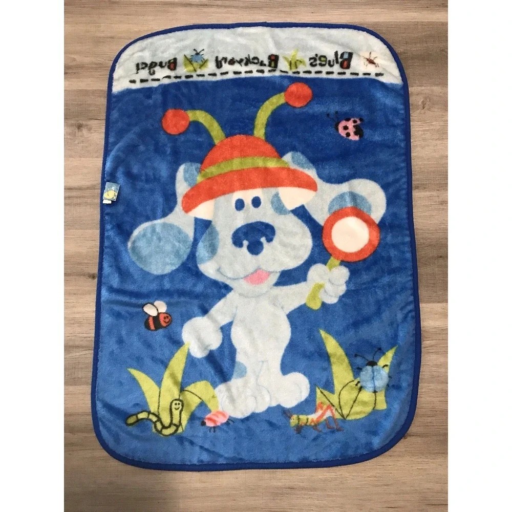 Vintage Blues Clues Backyard Bugs Baby Toddler Blanket Plush Blue 2002 Nick Jr